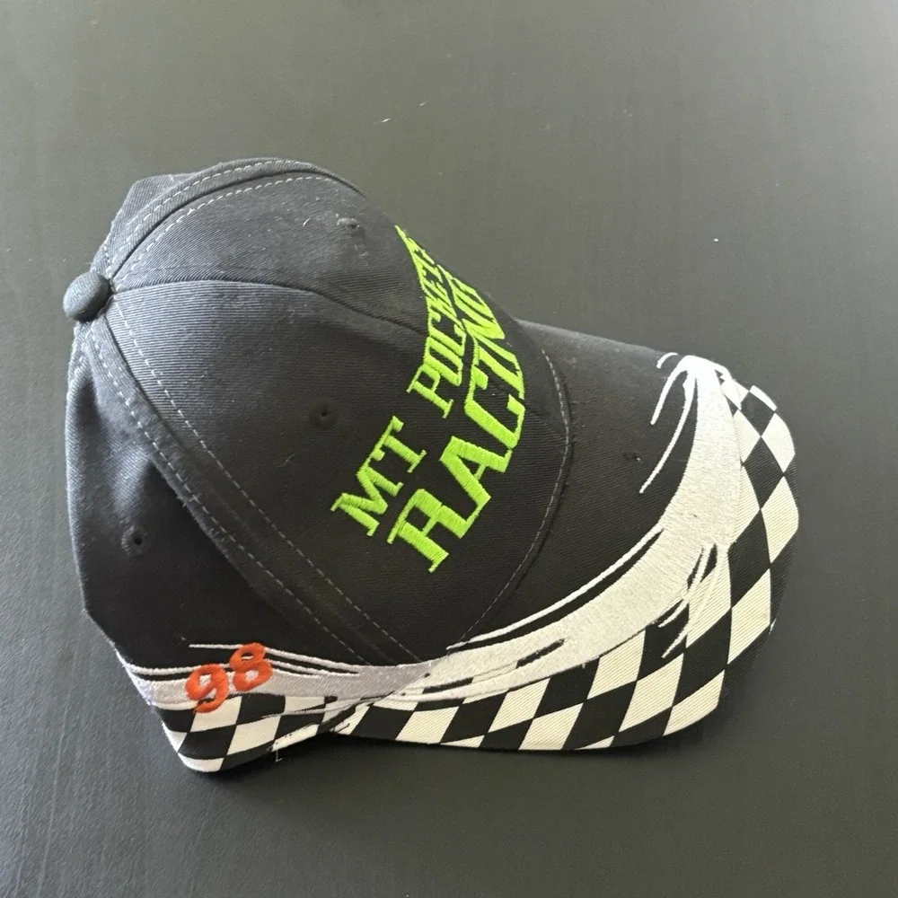 MT pockets Racing Hat Strapback Cap Black Checkered OSFM 